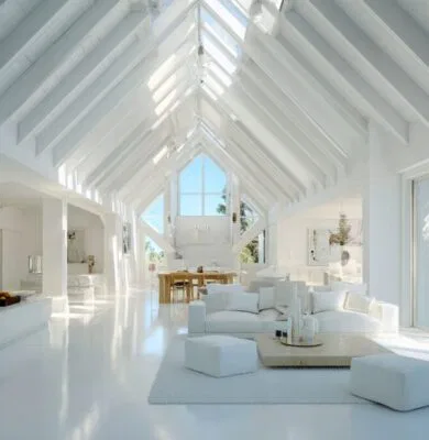 The house has a cathedral ceiling.
