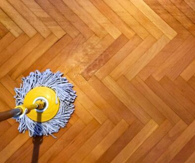 A visual showing how to clean unsealed wood floors without causing damage