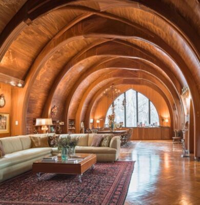 The house has a vaulted ceiling.