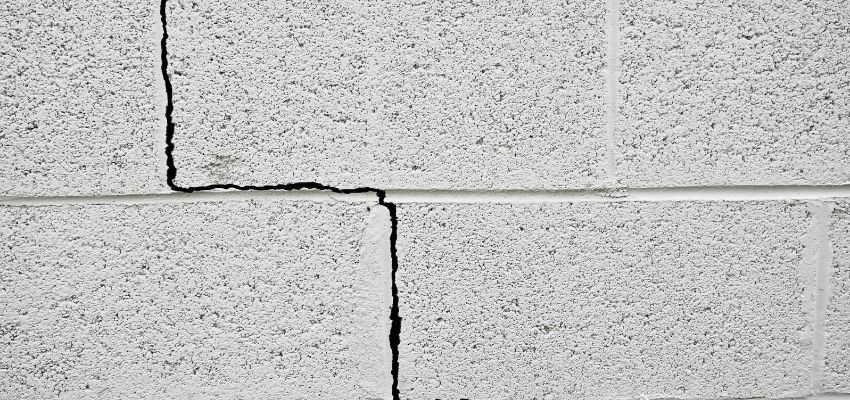 Stair-step crack in foundation slab detected during routine property check.