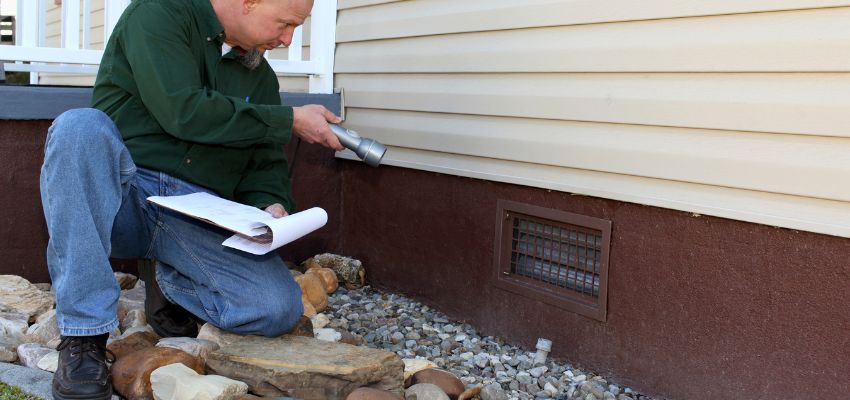 Professional contractor performing foundation repair at residential property