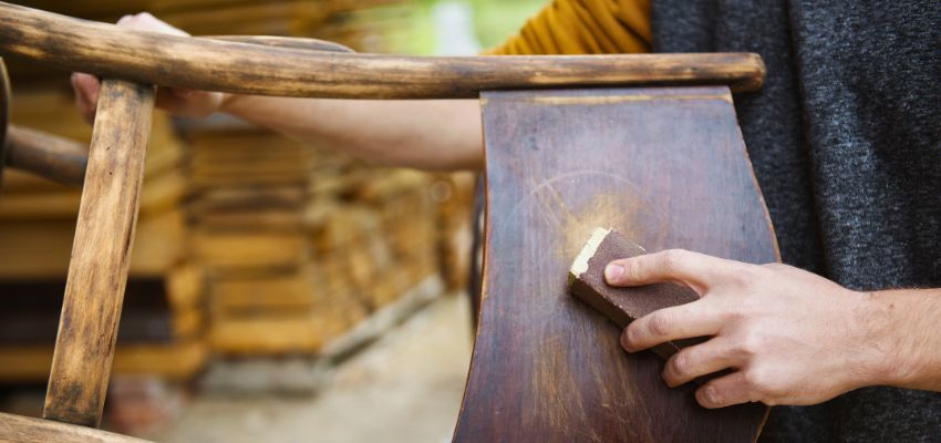 how to restain wood furniture (1) For edges and carvings, sand by hand. Vacuum and use a tack cloth to remove all dust before staining.