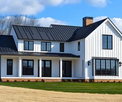 A newly built modern farmhouse.