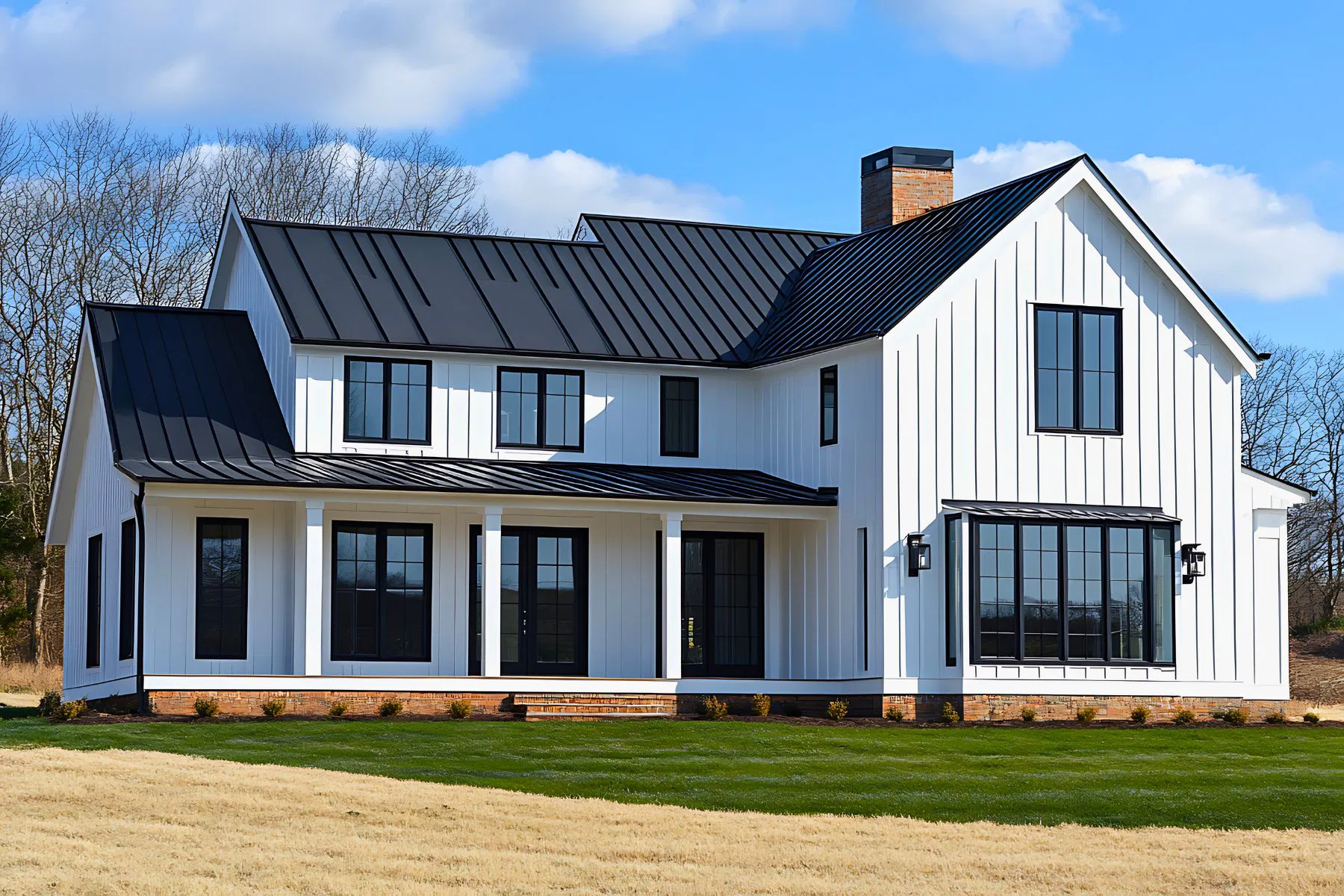 A newly built modern farmhouse.