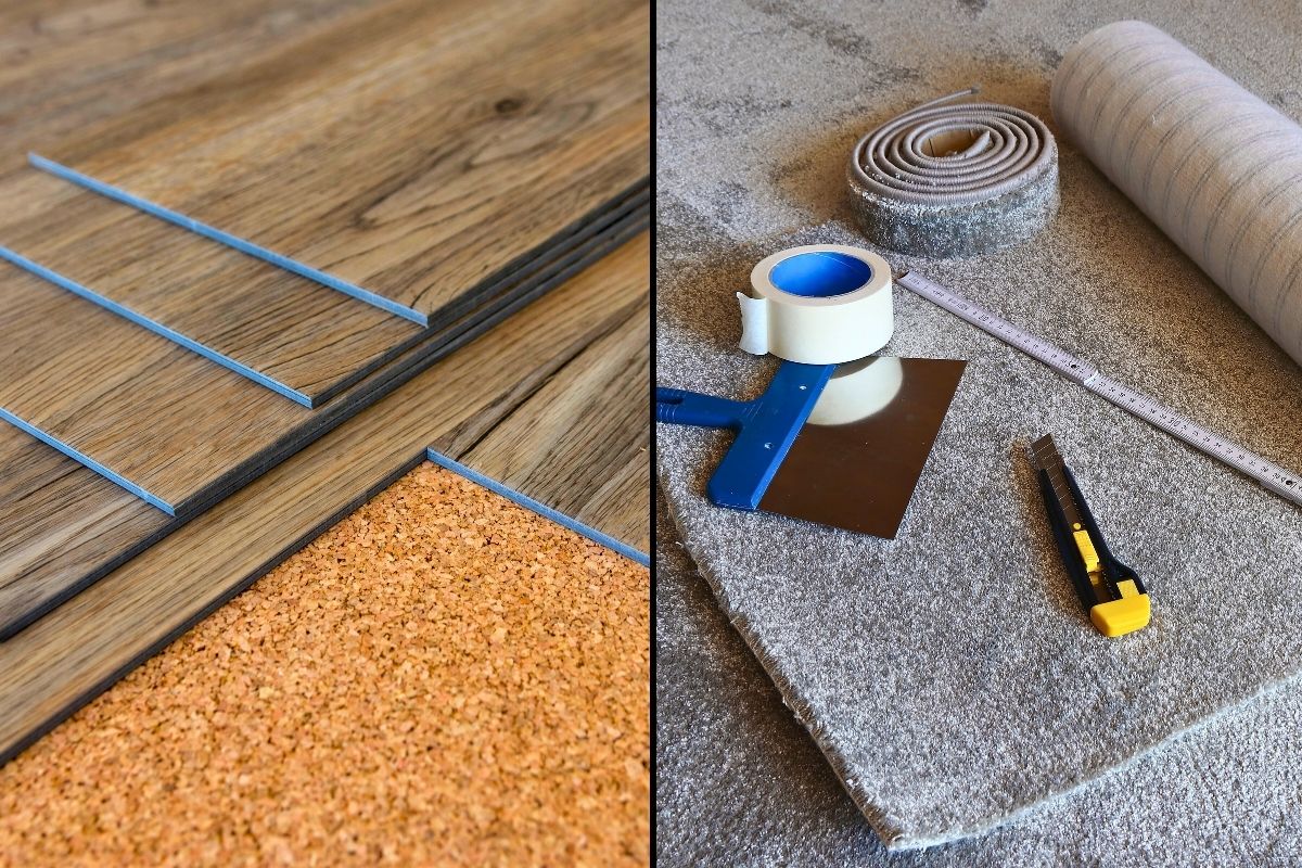 The photos show vinyl and carpet flooring.