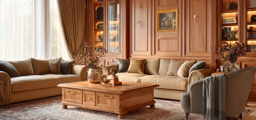 The house uses oak wood in the interior design.