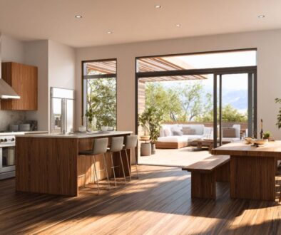 Modern kitchen design showing how composite materials are used, explaining what is composite wood