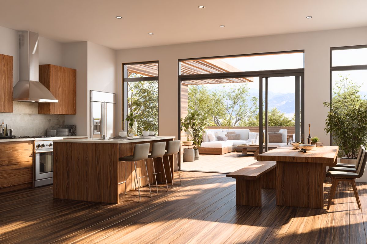 Modern kitchen design showing how composite materials are used, explaining what is composite wood